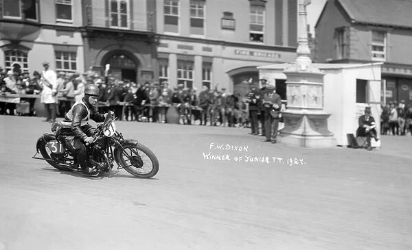 HRD, FW Dixon during 1927 Isle of Man Junior TT race, Ramsey Parliament Square