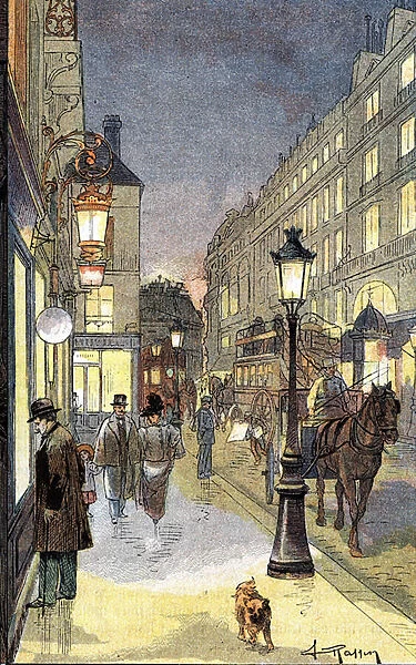 Paris by night, illustration late 19th century