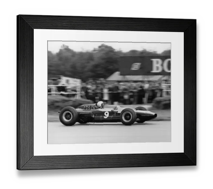 Framed Print : Cooper Coventry- Climax. Bruce McLaren 1965 British Grand Prix