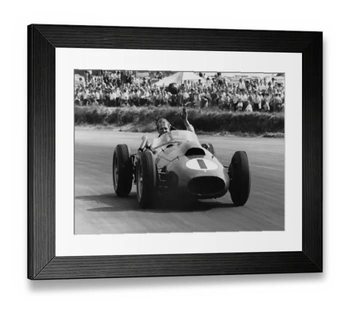 Framed Print : Peter Collins lap of honour after winning the 1958 British GP for Ferrari Framed Print : Peter Collins lap of honour after winning the 1958 British GP for Ferrari