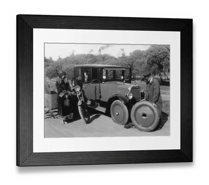 Framed Print : 1925 Cleveland 6 having wheel changed after puncture Framed Print : 1925 Cleveland 6 having wheel changed after puncture