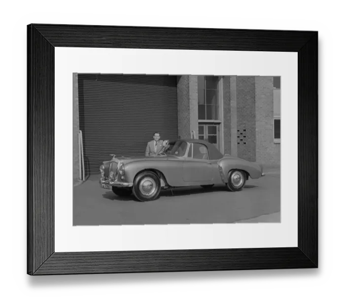 Framed Print : 1955 Daimler Conquest Roadster, Hooper body with Norman Wisdom Framed Print : 1955 Daimler Conquest Roadster, Hooper body with Norman Wisdom