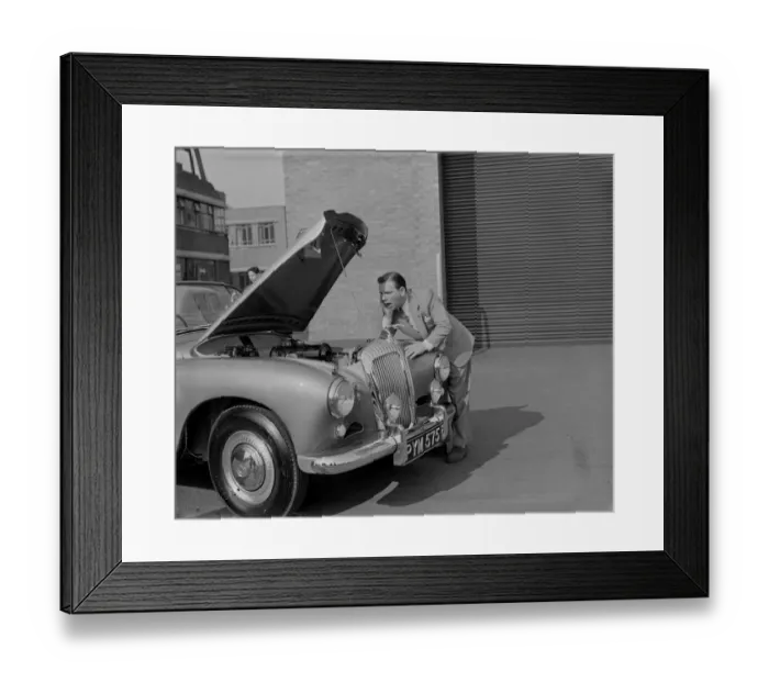 Framed Print : 1955 Daimler Conquest Roadster, Hooper body with Norman Wisdom Framed Print : 1955 Daimler Conquest Roadster, Hooper body with Norman Wisdom