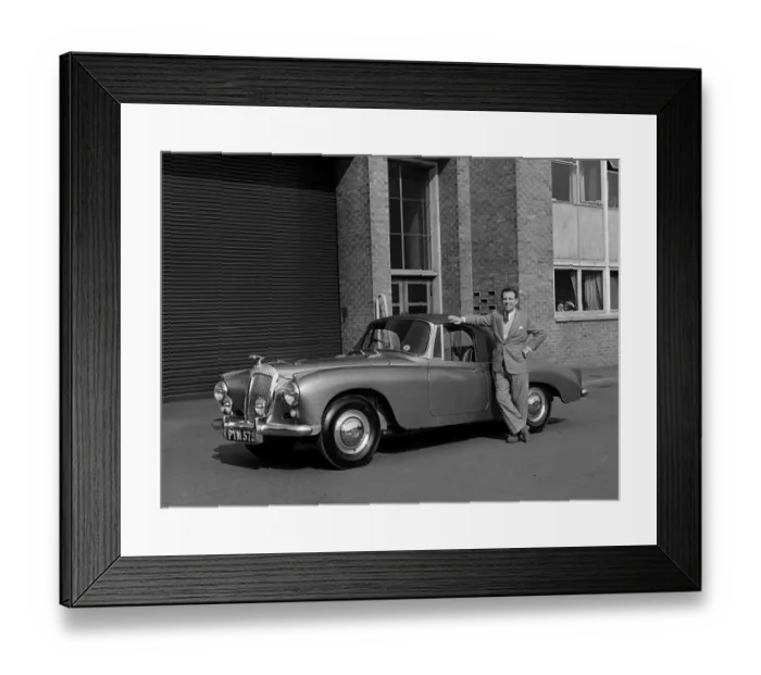 Framed Print : 1955 Daimler Conquest Roadster, Hooper body with actor Norman Wisdom