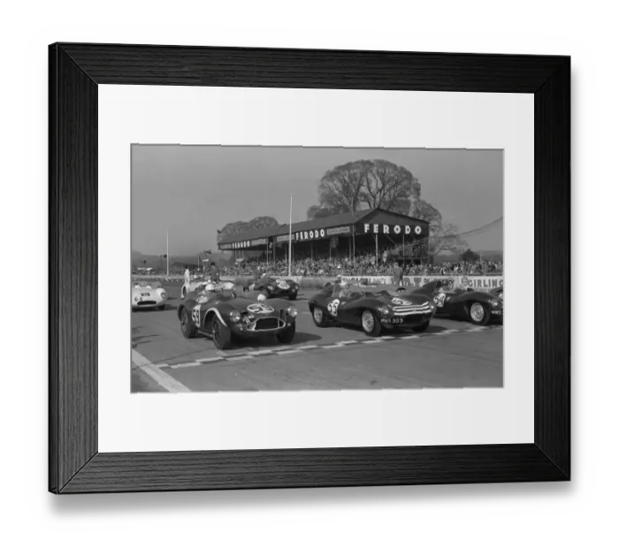 Framed Print : Aston Martin DB3S Stirling Moss, start of Goodwood International Sports car race 2. 4. 1956