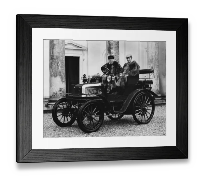 Framed Print : 1899 Daimler with Lord Montagu and Prince Charles (1970) Framed Print : 1899 Daimler with Lord Montagu and Prince Charles (1970)