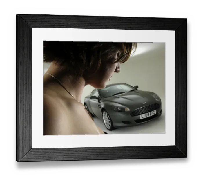Framed Print : Female Model with 2005 Aston Martin DB9