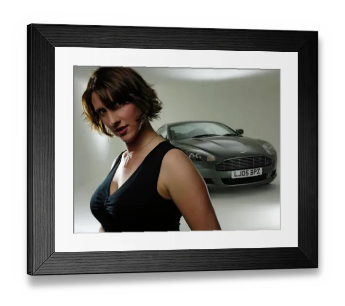 Framed Print : Female Model with 2005 Aston Martin DB9