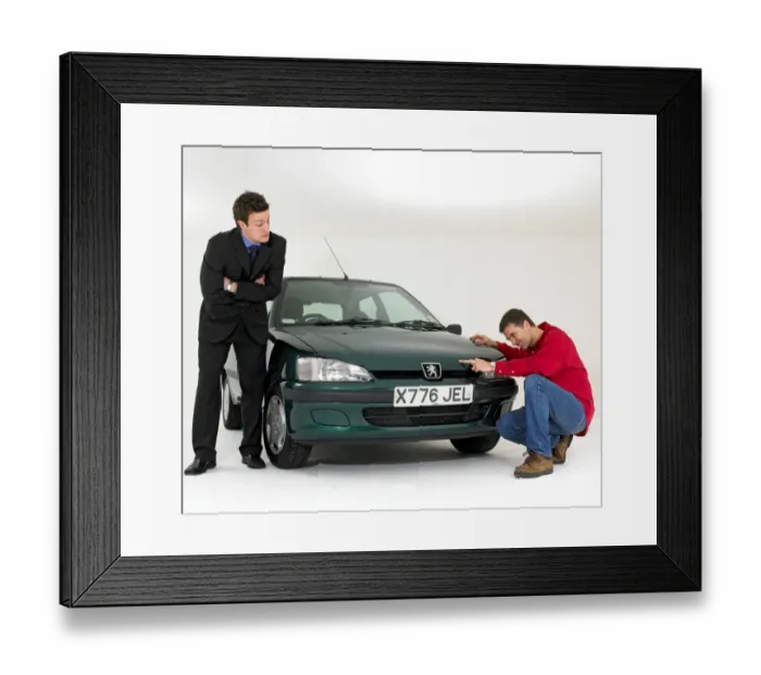 Framed Print : Car salesman helping customer