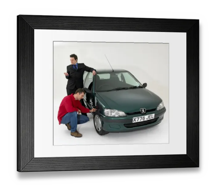 Framed Print : Car salesman with customer