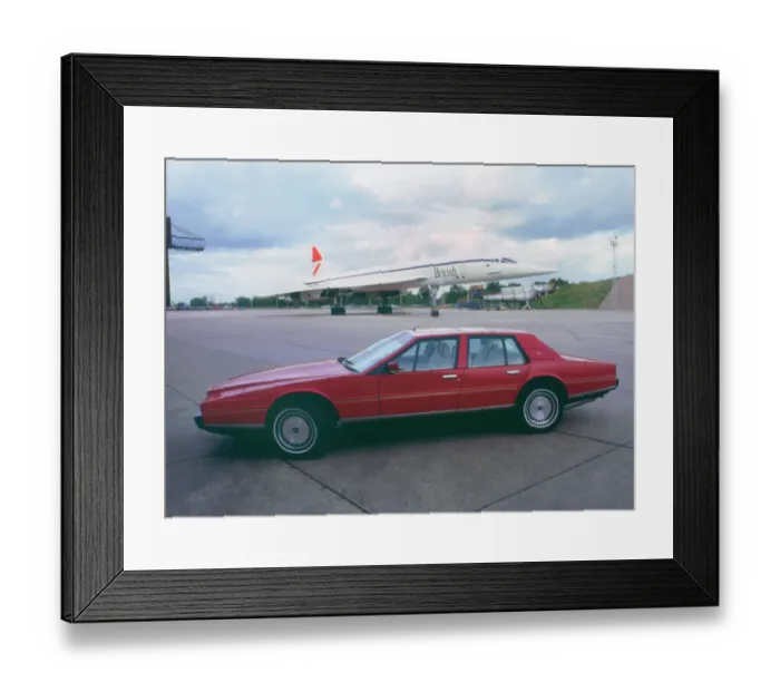 Framed Print : 1985 Aston Martin Lagonda with Concorde