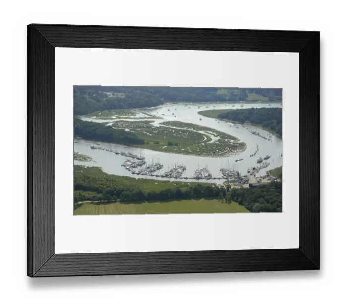 Framed Print : Beaulieu River Aerial view showing marina at Bucklers Hard Framed Print : Beaulieu River Aerial view showing marina at Bucklers Hard