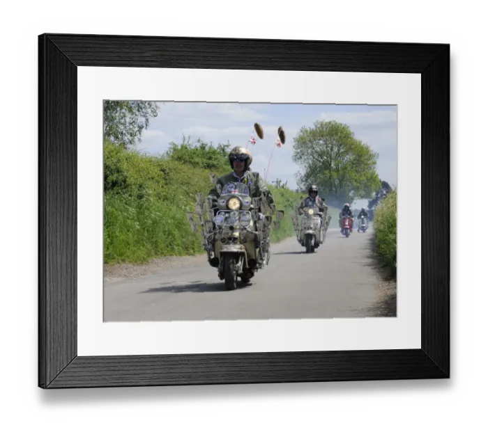 Framed Print : Mods on scooters on club run 2008 Framed Print : Mods on scooters on club run 2008