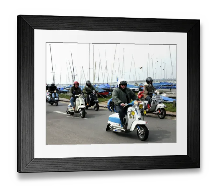 Framed Print : Group of Mods on their Scooters at Mudeford 2008