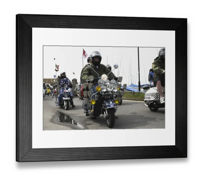 Framed Print : Group of Mods on their Scooters at Mudeford 2008 Framed Print : Group of Mods on their Scooters at Mudeford 2008