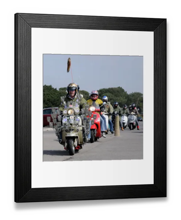 Framed Print : Mods on Scooters Framed Print : Mods on Scooters