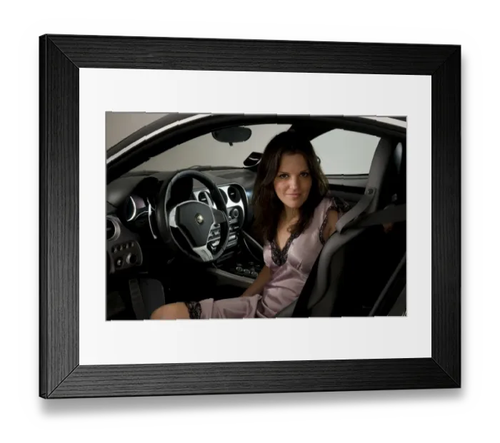 Framed Print : Female model with Alfa Romeo 8C Competizione Framed Print : Female model with Alfa Romeo 8C Competizione
