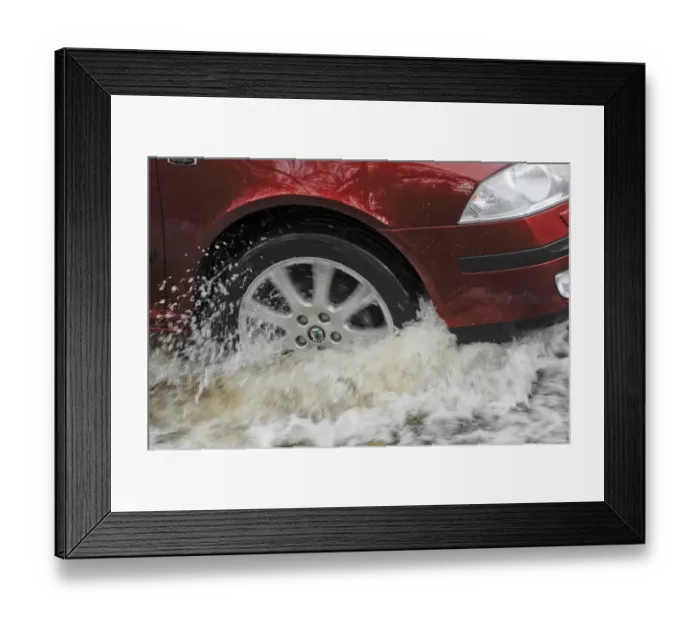 Framed Print : Car driving through flood Framed Print : Car driving through flood