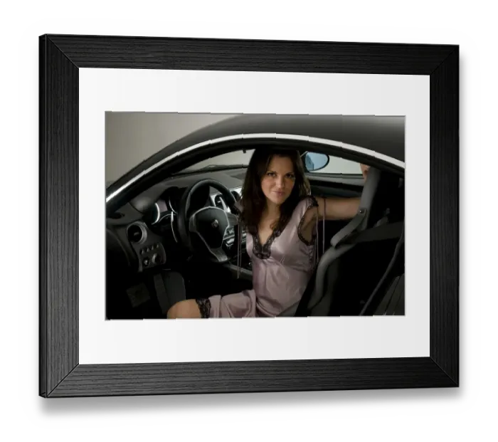 Framed Print : Female model with Alfa Romeo 8C Competizione