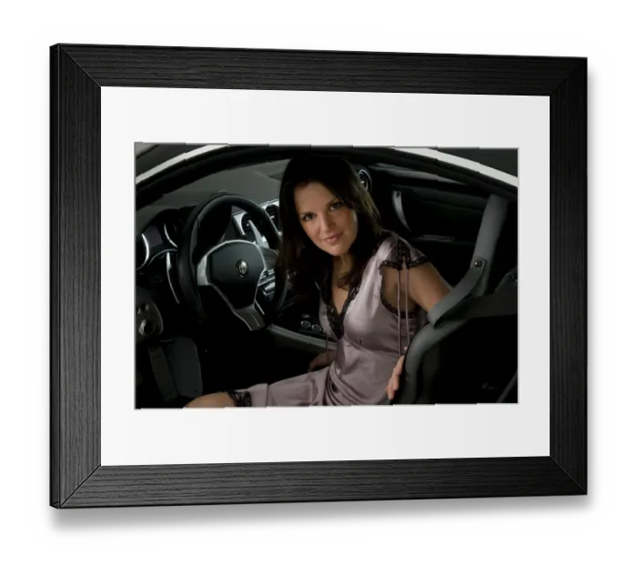 Framed Print : Female model with Alfa Romeo 8C Competizione Framed Print : Female model with Alfa Romeo 8C Competizione