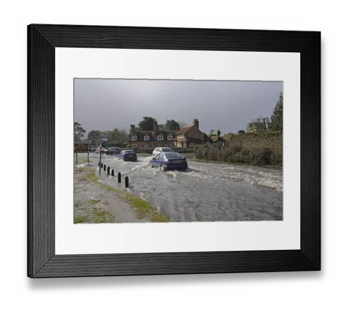 Framed Print : Traffic driving through Flood Water Framed Print : Traffic driving through Flood Water