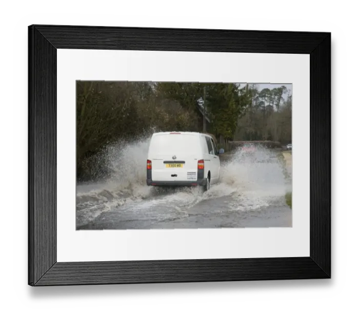 Framed Print : Van splashing through flood Framed Print : Van splashing through flood