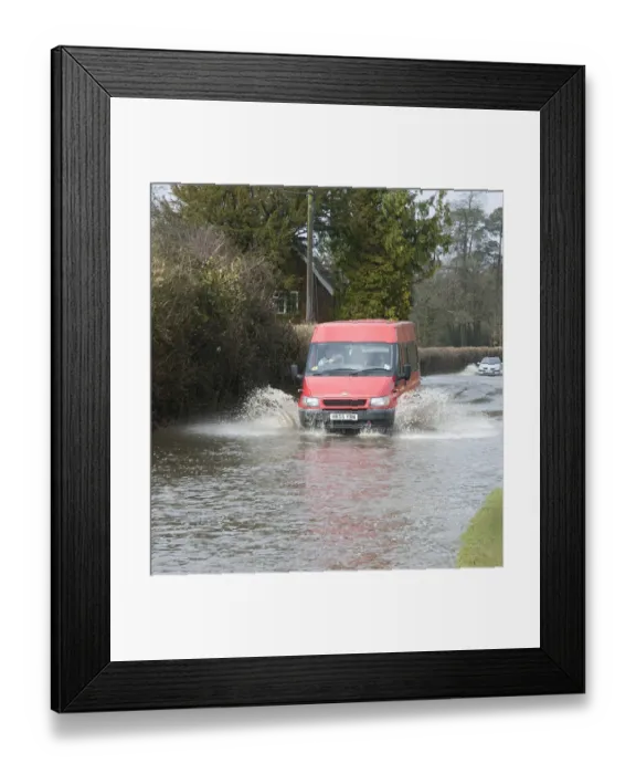 Framed Print : Van splashing through flood