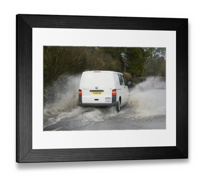 Framed Print : Van splashing through flood