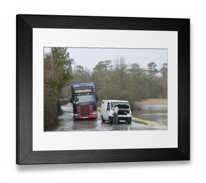 Framed Print : Van broken down in flooding at Beaulieu