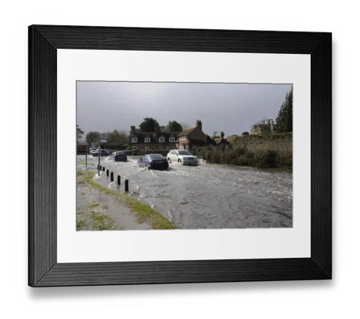 Framed Print : Traffic driving through Flood Water Framed Print : Traffic driving through Flood Water