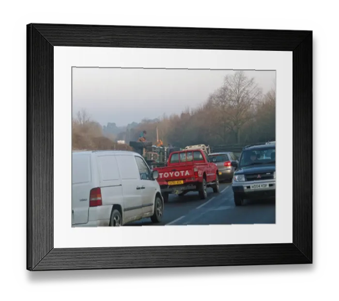 Framed Print : Traffic congestion caused by overturned tractor at Beaulieu, February 2008
