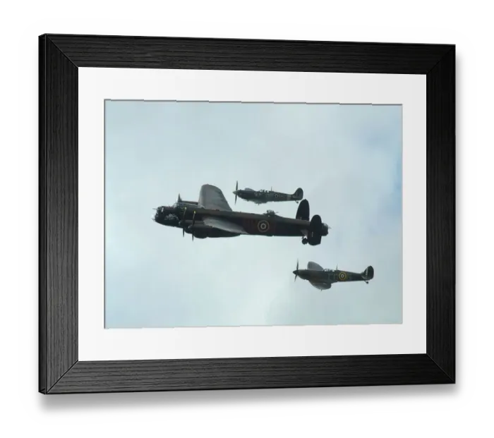 Framed Print : Lancaster Bomber with 2 Spitfire Fighter planes, 2011 Goodwood revival Framed Print : Lancaster Bomber with 2 Spitfire Fighter planes, 2011 Goodwood revival