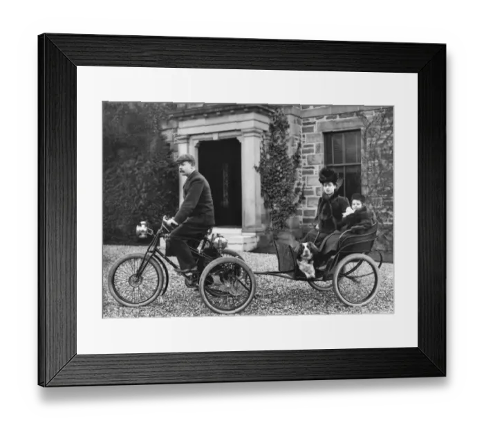 Framed Print : De Dion Motor Tricycle with trailer 1900