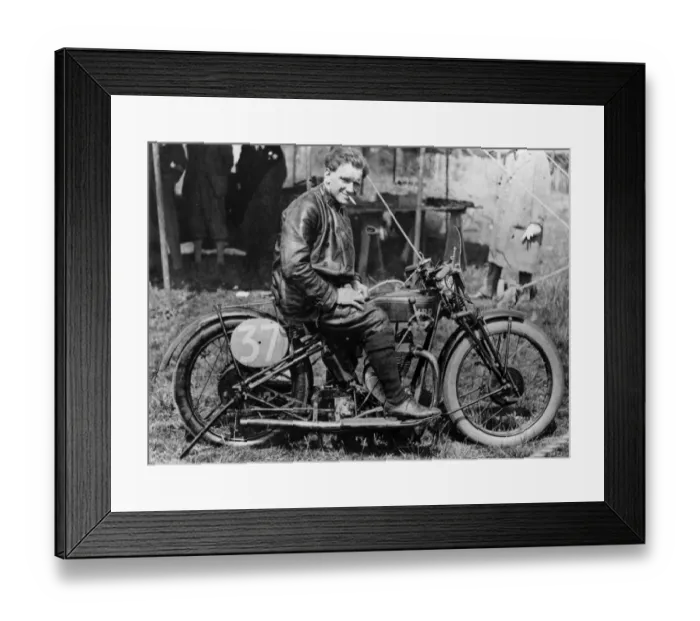 Framed Print : FW Dixon on HRD motorbike 1927