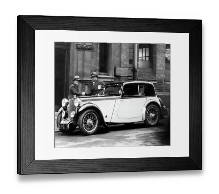 Framed Print : 1933 Singer 9 Sports Coupe. Monte Carlo Rally. W. E. Bullock of Singer with driver Stanley Barnes