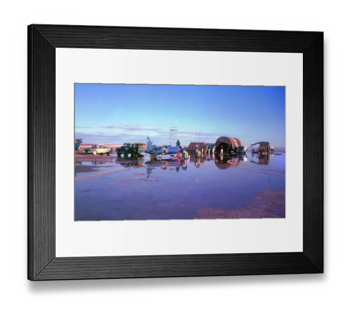 Framed Print : Bluebird camp flooded on Lake Eyre 1963