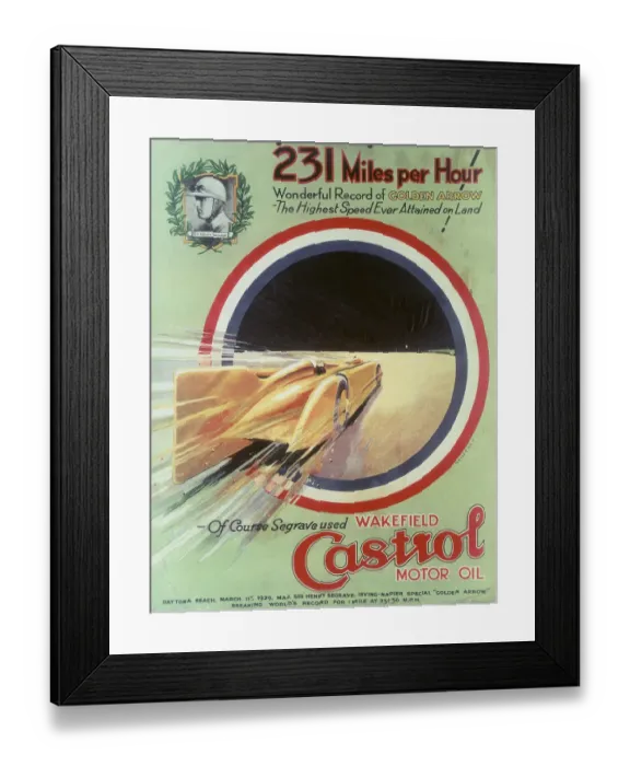 Framed Print : 1929 Castol poster featuring Golden Arrow
