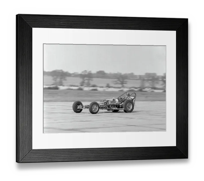 Framed Print : Sydney Allard driving unfrocked Allard Dragster at North Weald