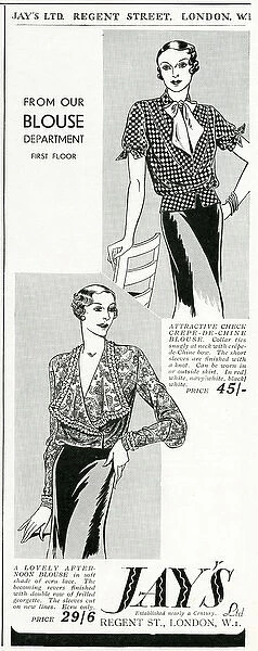 Advert for Jays womens blouses 1933