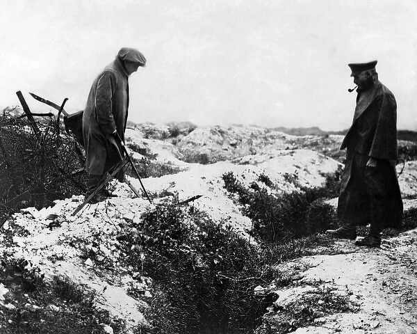 Ben Tillett looking at a German trench, Western Front, WW1