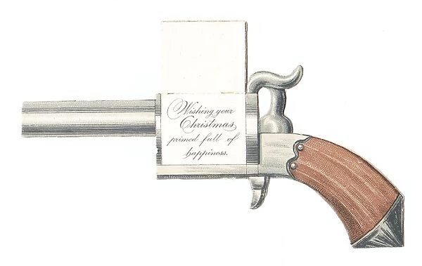 Christmas card in the shape of a gun