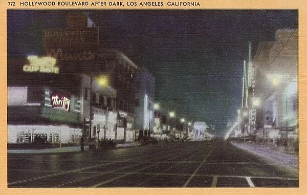 Hollywood Boulevard at night, California, USA