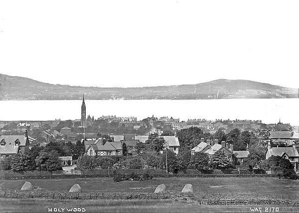 Holywood - a panoramic and elevated view of the town and the coast behind