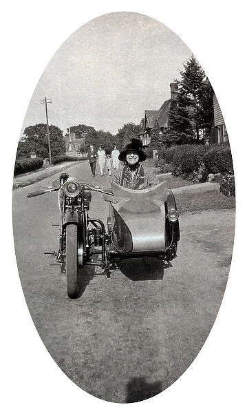 Lady sitting in veteran 1920s motorcycle sidecar
