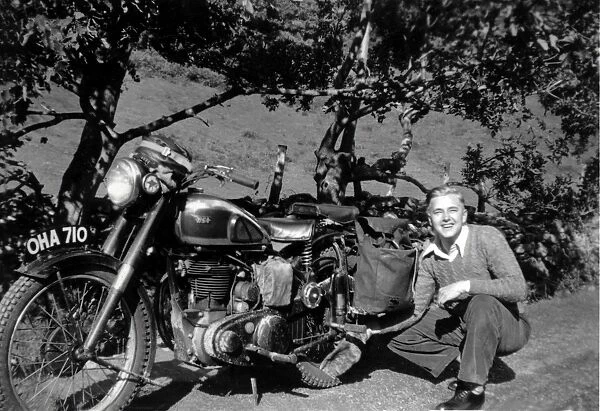 Man & 1948 BSA motorcycle