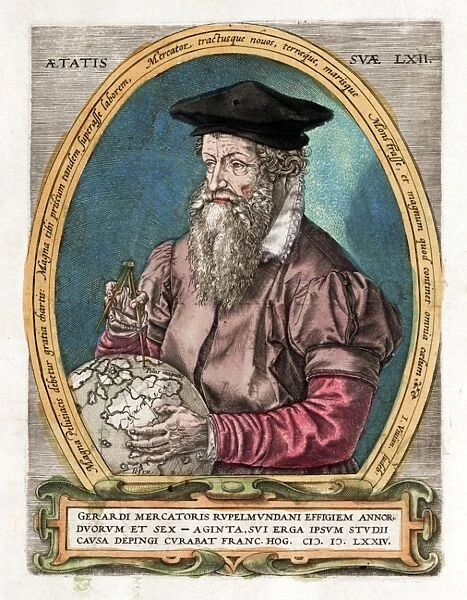 Portrait of Mercator with globe and compass