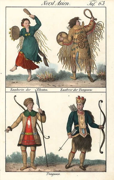 Teleut and Tungus shamans, and Tungus hunters from Siberia
