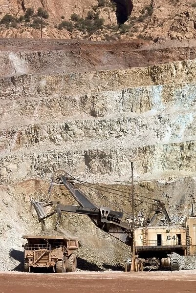 Copper mine excavator and truck