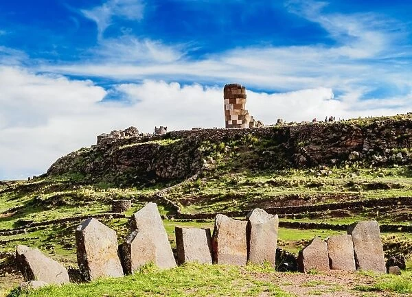 Stone Circle and Chullpa in Sillustani, Puno Region, Peru, South America