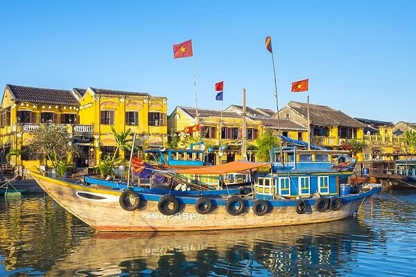 Boats on the Thu Bon River in front of Hoi An Ancient Town, Hoi An, Quang Nam Province